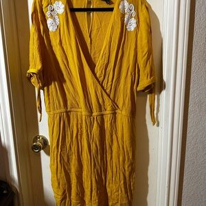 Lane Bryant mustard yellow romper with White Lace Accents